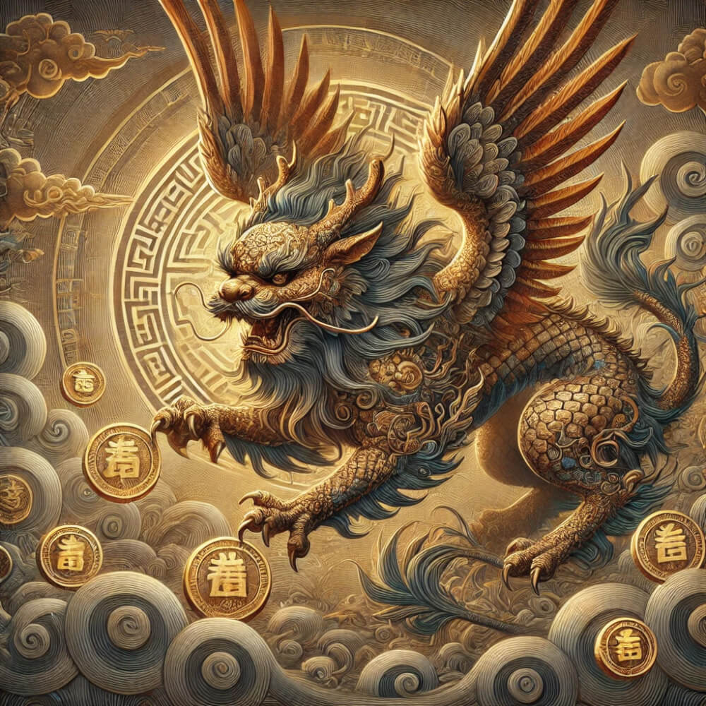 DALL%C2%B7E 2025 01 07 19.48.14 A highly detailed and artistic illustration of a Pixiu %E8%B2%94%E8%B2%85 the mythical Chinese creature resembling a winged lion with a dragons head. The creature - 貔貅（ひきゅう）の意味・効果とは？伝説やブレスレットについても解説します