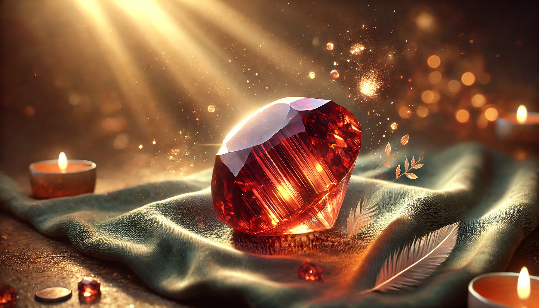 DALL%C2%B7E 2025 01 27 00.22.33 A photorealistic digital illustration of a polished loose andesine gemstone showcasing its characteristic fiery red and orange tones with subtle gold - アンデシンの強い効果を徹底解説｜感情の浄化とスピリチュアルな成長