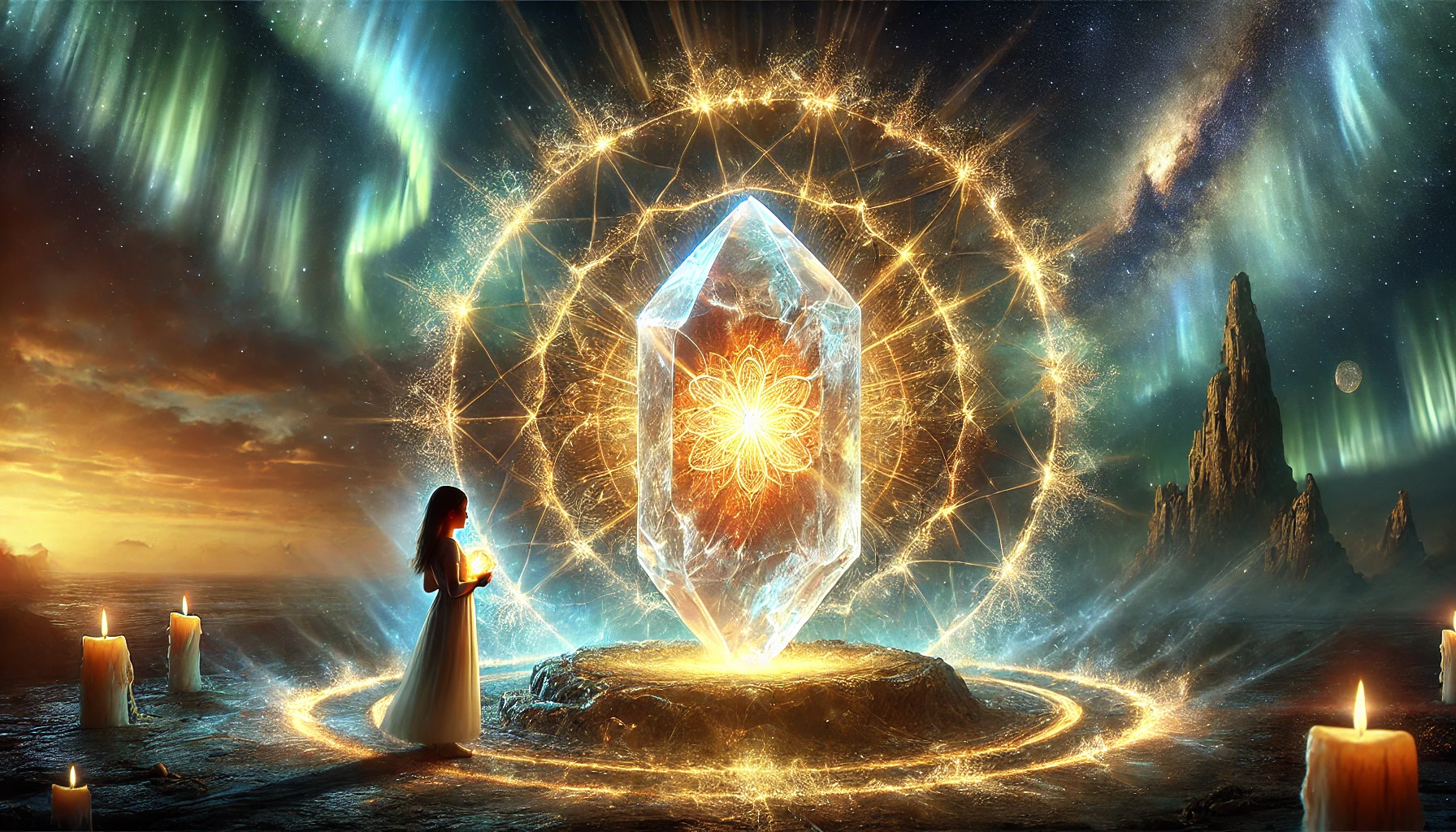 DALL%C2%B7E 2025 01 27 22.20.18 A highly detailed depiction of a glowing mystical crystal surrounded by radiant energy waves symbolizing its spiritual power and connection to its c - 石が持ち主を選ぶ理由とは？スピリチュアルな視点で解説