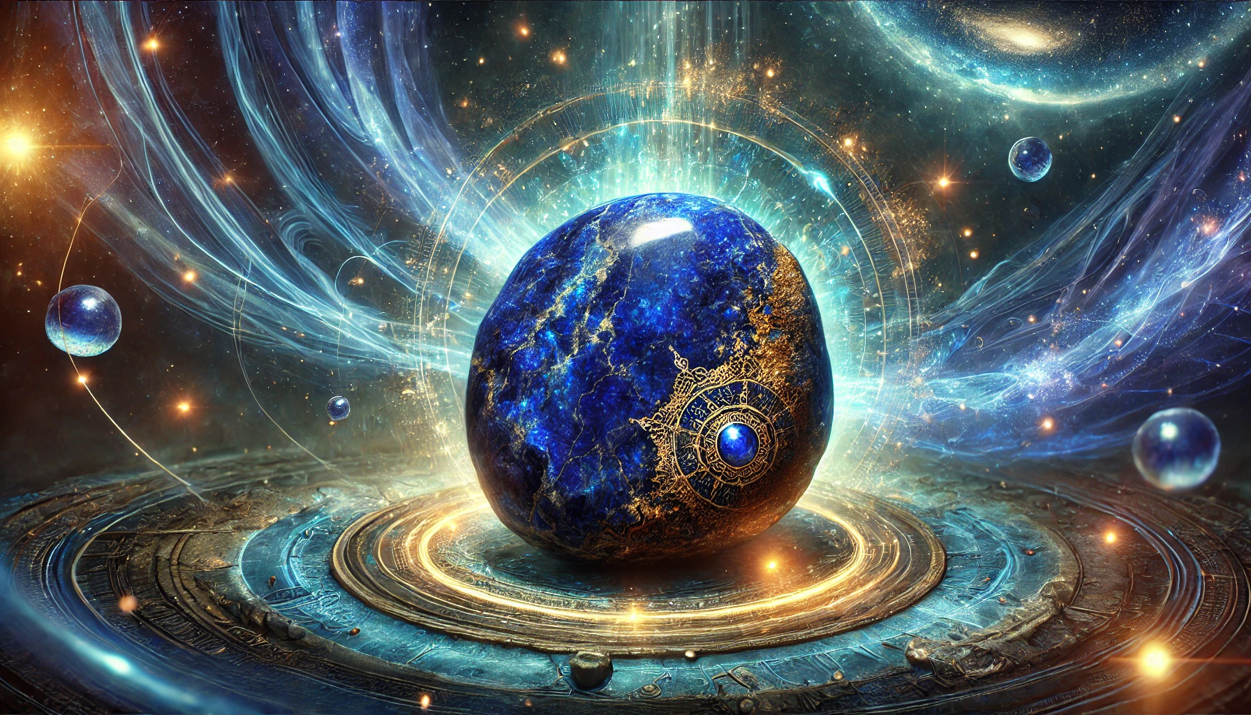 DALL%C2%B7E 2025 01 27 22.43.08 A highly detailed depiction of a mystical lapis lazuli stone showcasing its deep royal blue color with golden flecks and intricate natural patterns.  - ラピスラズリは持ち主を選ぶ？その真実と効果を徹底解説