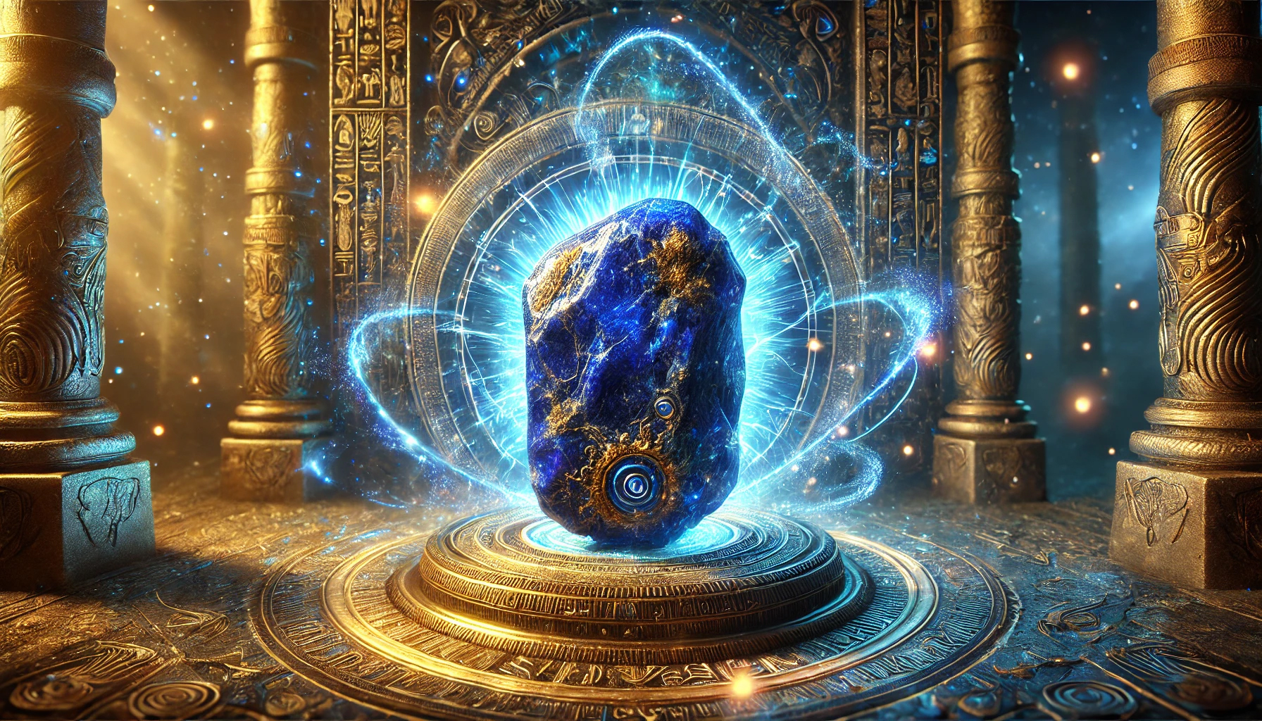 DALL%C2%B7E 2025 01 27 22.45.55 A highly detailed depiction of a radiant lapis lazuli stone showcasing its deep royal blue color with golden flecks and intricate natural patterns. T - ラピスラズリは持ち主を選ぶ？その真実と効果を徹底解説