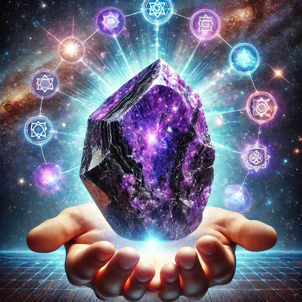 DALL%C2%B7E 2025 02 19 19.38.24 A high quality photograph of a raw sugilite gemstone resting in an open palm symbolizing spiritual awakening and chakra activation. The stone is an i - スギライトを使って霊感を開花！スピリチュアルな成長をサポートする方法