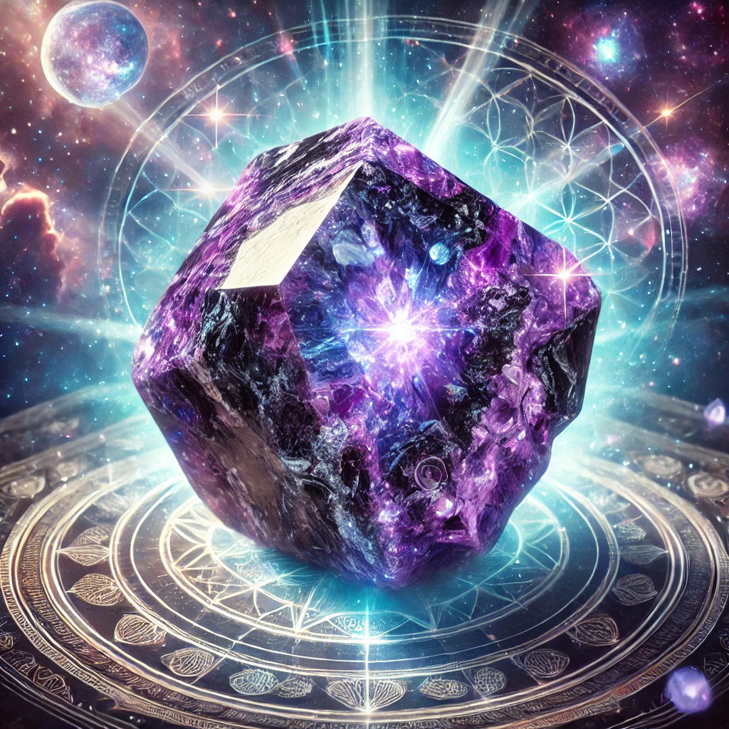 DALL%C2%B7E 2025 02 19 19.39.54 A high quality photograph of a raw sugilite gemstone glowing with powerful spiritual energy. The stone is an intense vibrant purple with black and vi - スギライトを使って霊感を開花！スピリチュアルな成長をサポートする方法