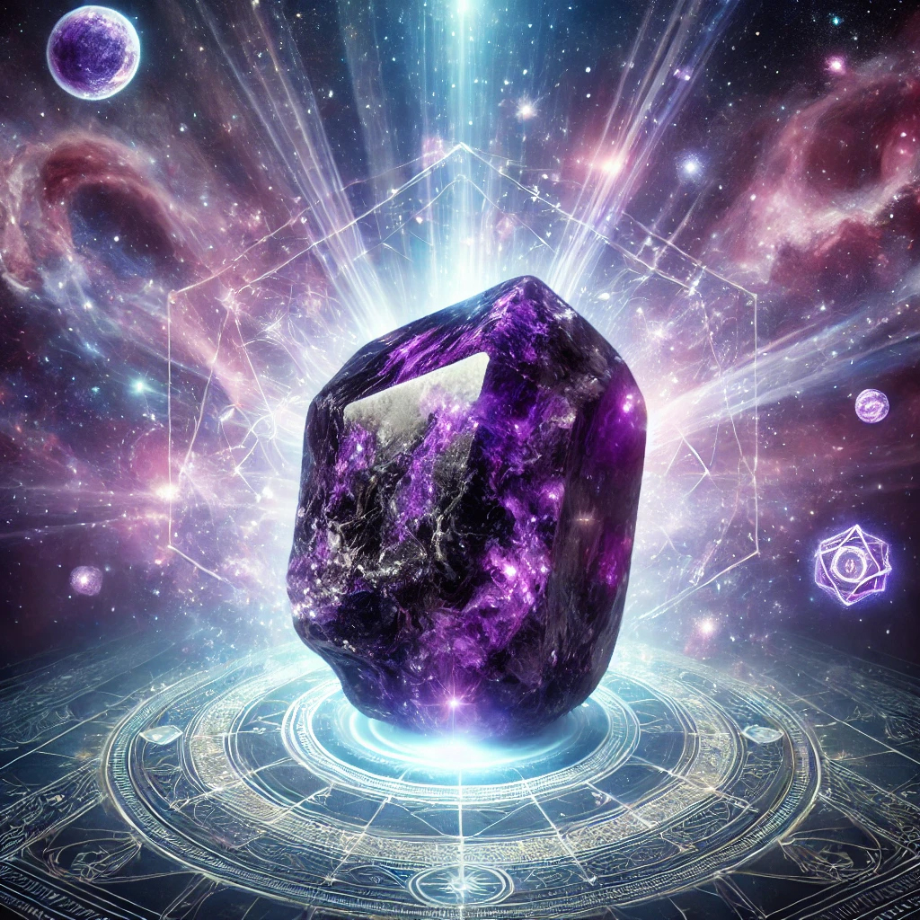 DALL%C2%B7E 2025 02 19 19.40.41 A high quality photograph of a raw sugilite gemstone glowing with intensified spiritual energy. The stone is an intense vibrant purple with black and - スギライトを使って霊感を開花！スピリチュアルな成長をサポートする方法